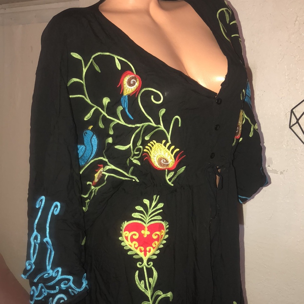 Black Spanish floral full length kimono batwing
